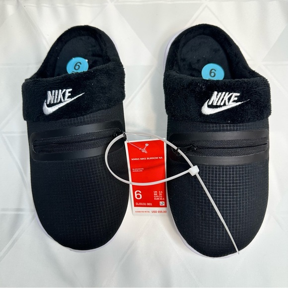 Nike Burrow Women's Black & White Slip On Casual Slide Slippers DJ3131-001 Sz 6 - Picture 1 of 5